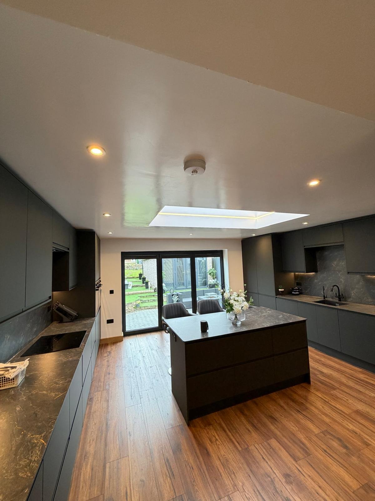 TV and fireplace area