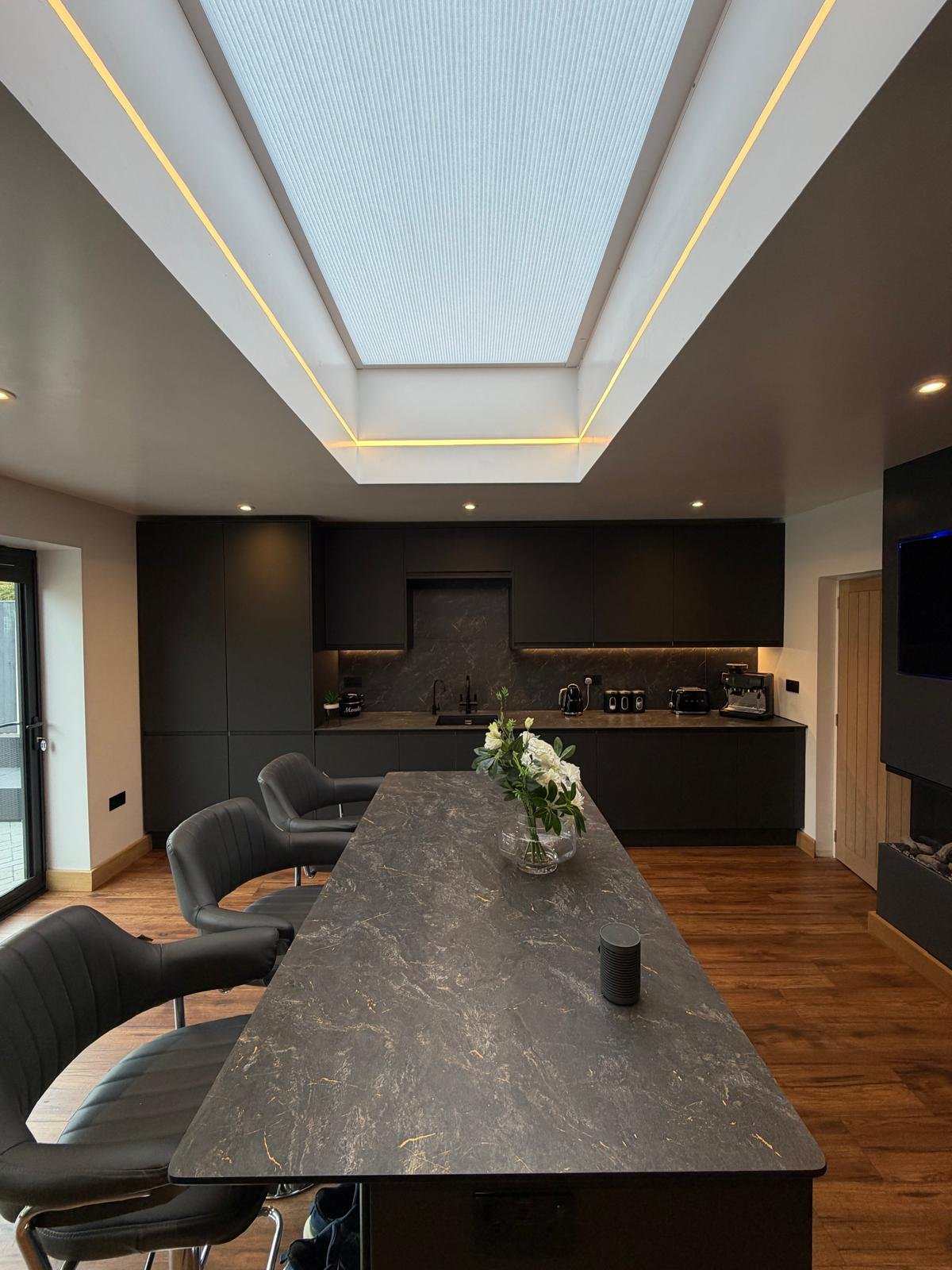 Kitchen overview with skylight
